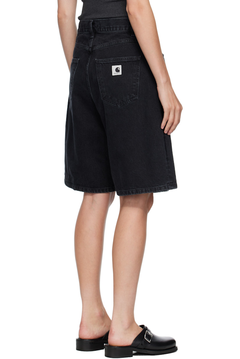 Stonewashed 13.5 oz non-stretch denim shorts.

· Fading and subtle distressing throughout 
· Low-rise
· Belt loops
· Five-pocket styling
· Zip fly
· Logo patch at back pocket

Supplier color: Black