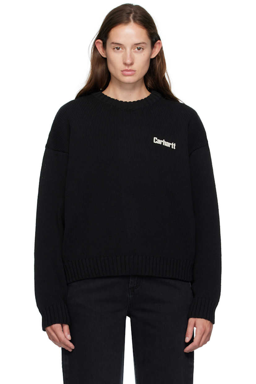 7-gauge knit recycled cotton-blend sweater. 

· Rib-knit crewneck, hem, and cuffs
· Logo printed at chest
· Texts, logo, and graphic printed at back 

Supplier color: Black