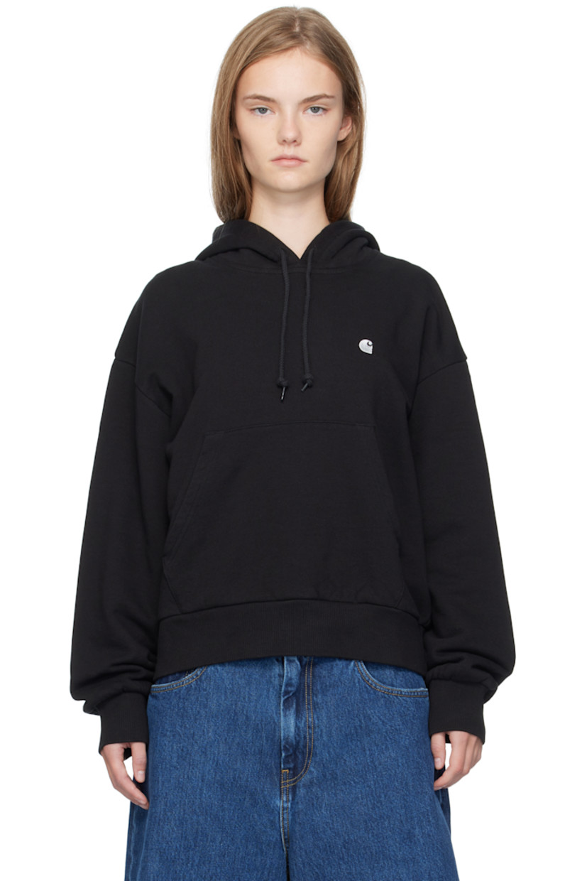 French terry hoodie.

· Garment-washed
· Drawstring at hood
· Logo embroidered at chest
· Kangaroo pocket
· Rib-knit hem and cuffs
· Dropped shoulders

Supplier color: Black/Silver