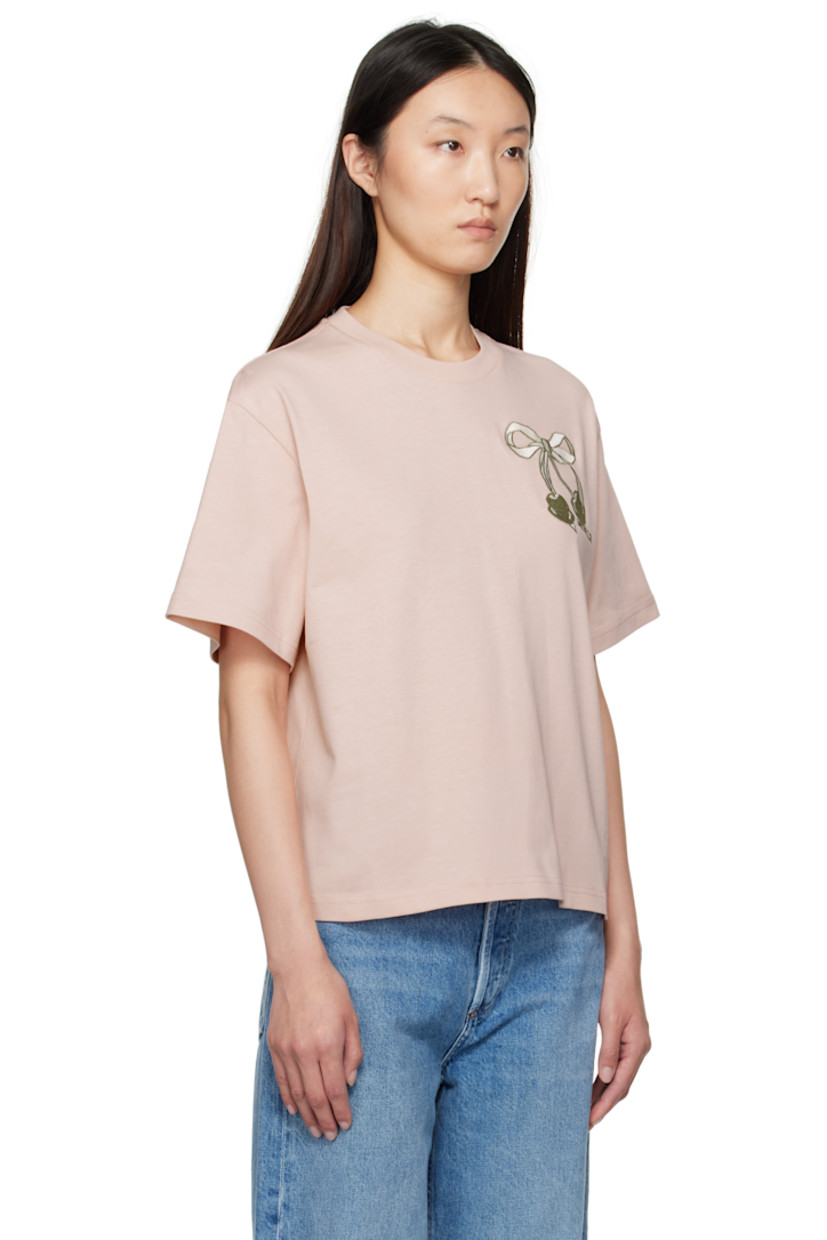 Cotton jersey T-shirt.

· Rib-knit crewneck
· Logo and graphic embroidered at chest
· Dropped shoulders

Supplier color: Light pink