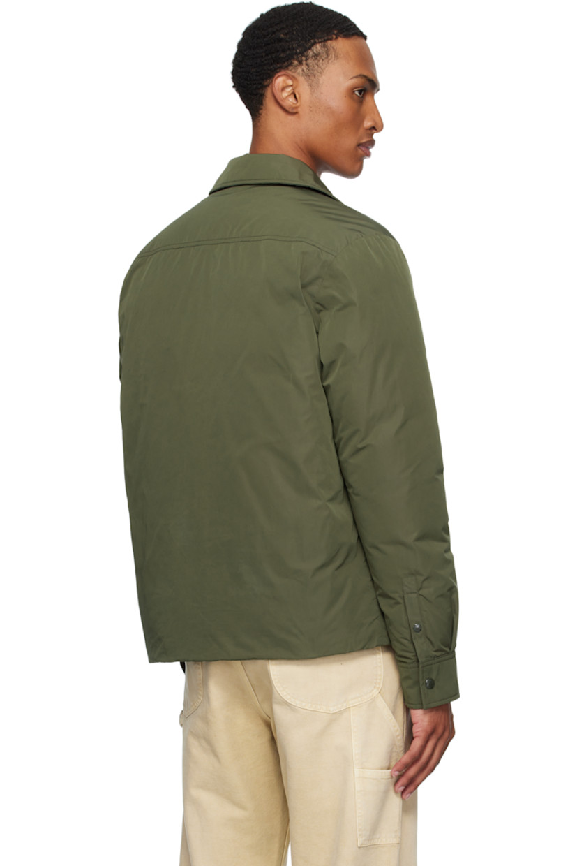 Down-filled polyester taffeta jacket.

· DIST-certified down
· Spread collar
· Two-way zip closure
· Flap pocket and felted logo patch at chest
· Welt pockets
· Press-stud barrel cuffs
· Zip pocket at interior
· Full quilted satin lining

Supplier color: Deep depths

Fill: 90% goose down, 10% feather.