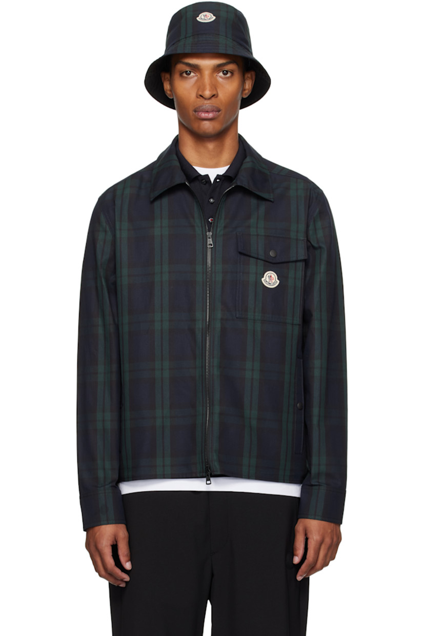 Cotton gabardine shirt. Check pattern throughout.

· Spread collar
· Two-way zip closure
· Felted logo patch at flap pocket
· Welt pockets
· Press-stud barrel cuffs

Supplier color: Black