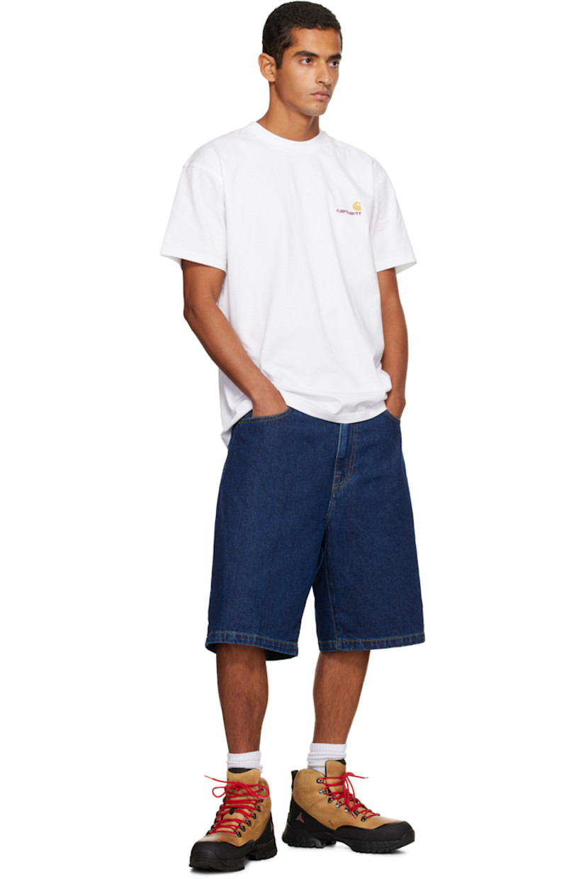 Stonewashed heavyweight 12 oz non-stretch denim shorts.

· Fading throughout
· Loose-fit
· Mid-rise
· Belt loops
· Five-pocket styling
· Zip fly
· Logo patch at back pocket
· Contrast stitching in tan

Supplier color: Blue (Stone Washed)