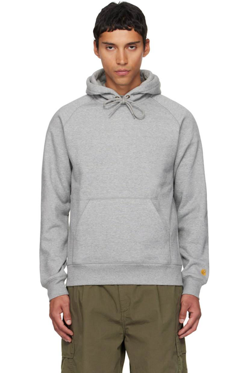 Cotton-blend fleece hoodie. 

· Drawstring at hood 
· Kangaroo pocket at waist
· Rib-knit hem and cuffs
· Raglan sleeves
· Logo embroidered at cuff

Supplier color: Heather grey/Gold