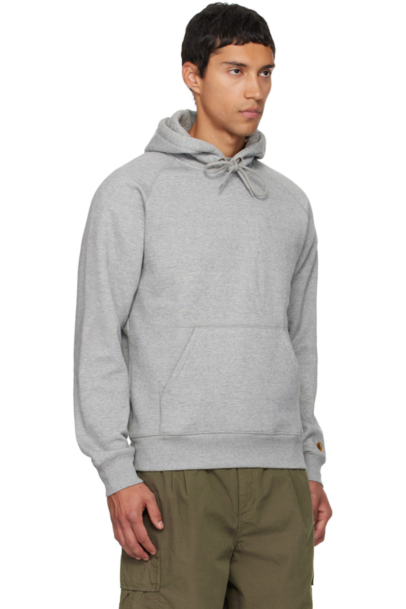 Cotton-blend fleece hoodie. 

· Drawstring at hood 
· Kangaroo pocket at waist
· Rib-knit hem and cuffs
· Raglan sleeves
· Logo embroidered at cuff

Supplier color: Heather grey/Gold