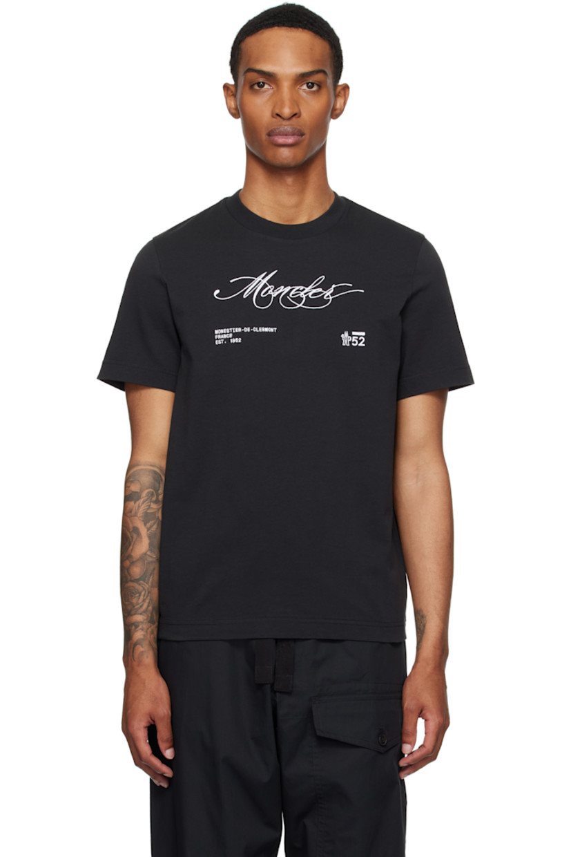 Cotton jersey T-shirt.

· Rib-knit crewneck
· Logo and text embroidered at front
· Felted logo patch at sleeve

Supplier color: Smoky black
