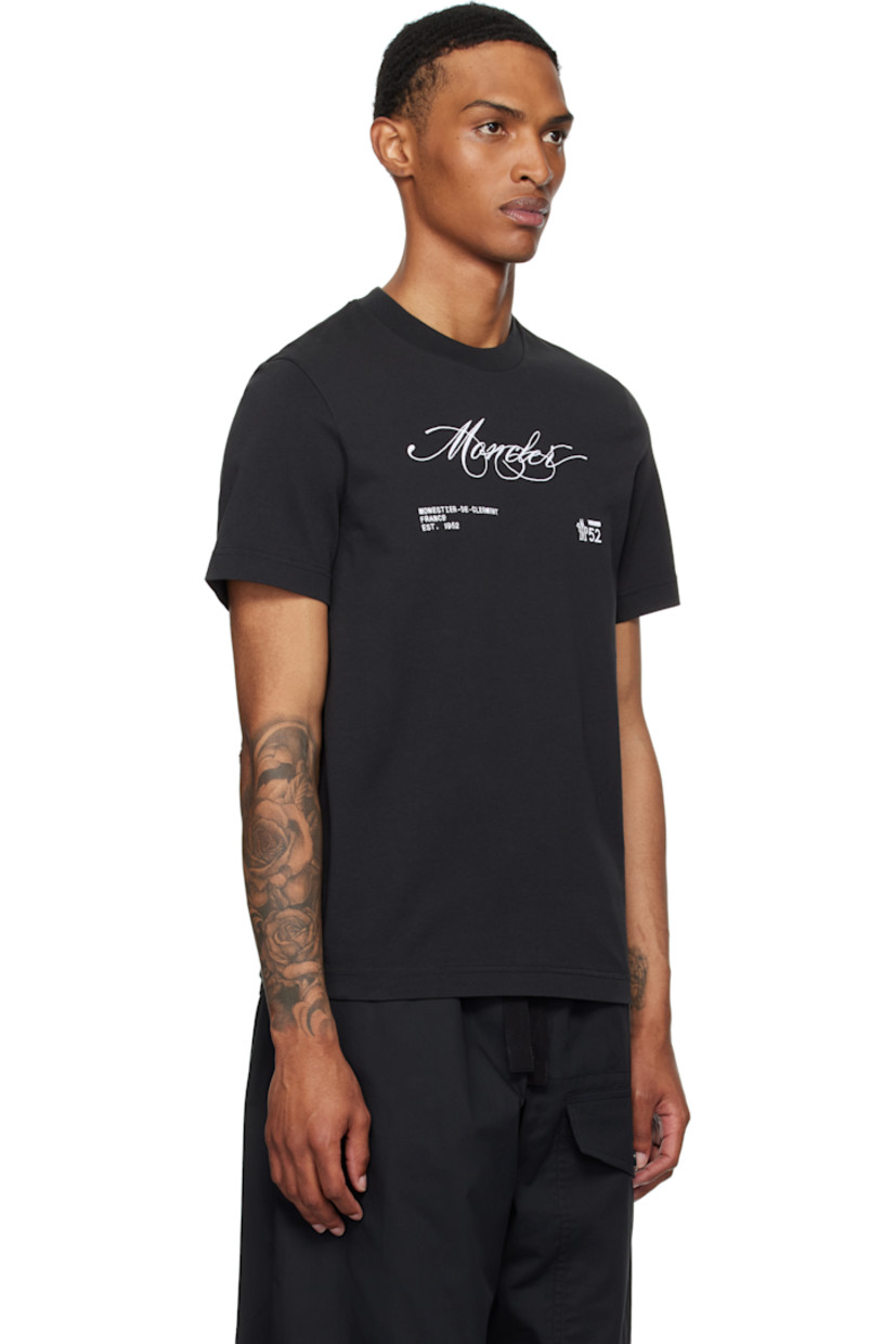 Cotton jersey T-shirt.

· Rib-knit crewneck
· Logo and text embroidered at front
· Felted logo patch at sleeve

Supplier color: Smoky black