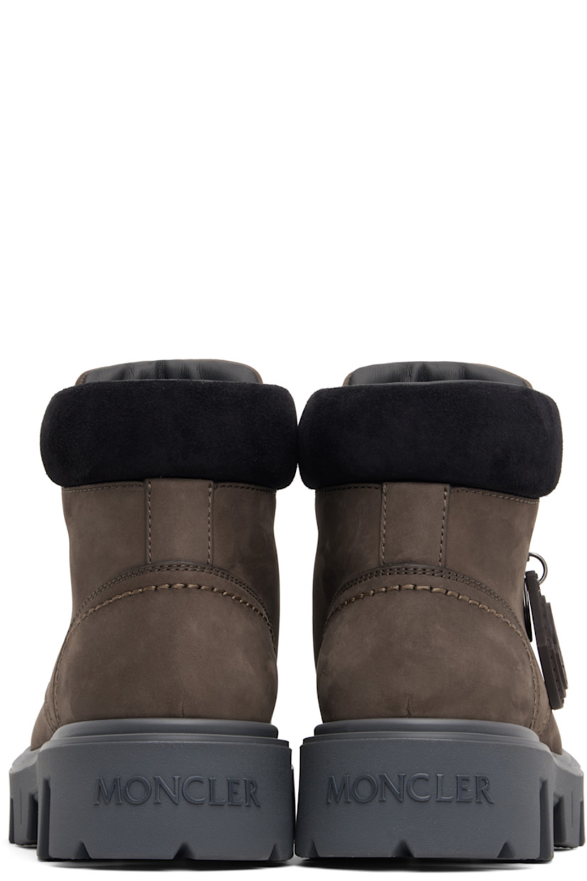 Ankle-high nubuck and suede boots.

· Detachable logo tag at lace-up closure
· Logo embossed at padded tongue
· Padded collar
· Buffed leather lining
· Treaded rubber sole

Supplier color: Peat