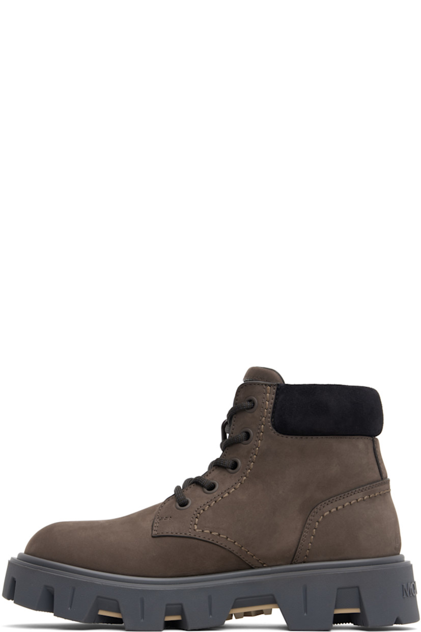 Ankle-high nubuck and suede boots.

· Detachable logo tag at lace-up closure
· Logo embossed at padded tongue
· Padded collar
· Buffed leather lining
· Treaded rubber sole

Supplier color: Peat
