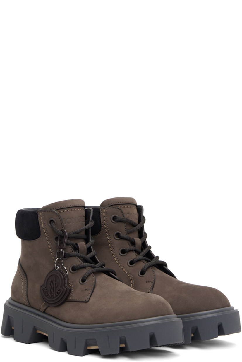 Ankle-high nubuck and suede boots.

· Detachable logo tag at lace-up closure
· Logo embossed at padded tongue
· Padded collar
· Buffed leather lining
· Treaded rubber sole

Supplier color: Peat