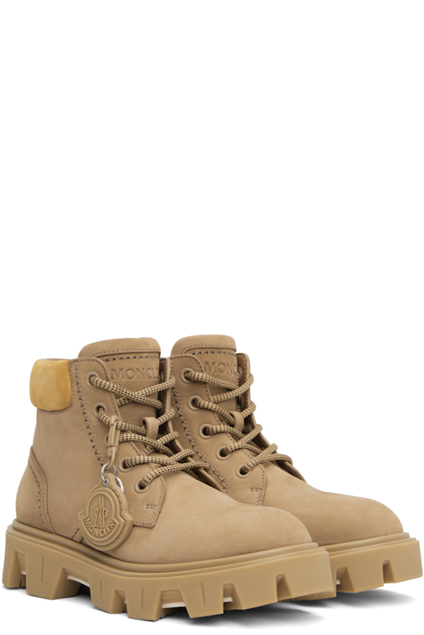 Ankle-high nubuck and suede boots.

· Detachable logo tag at lace-up closure
· Logo embossed at padded tongue
· Padded collar
· Buffed leather lining
· Treaded rubber sole

Supplier color: Khaki