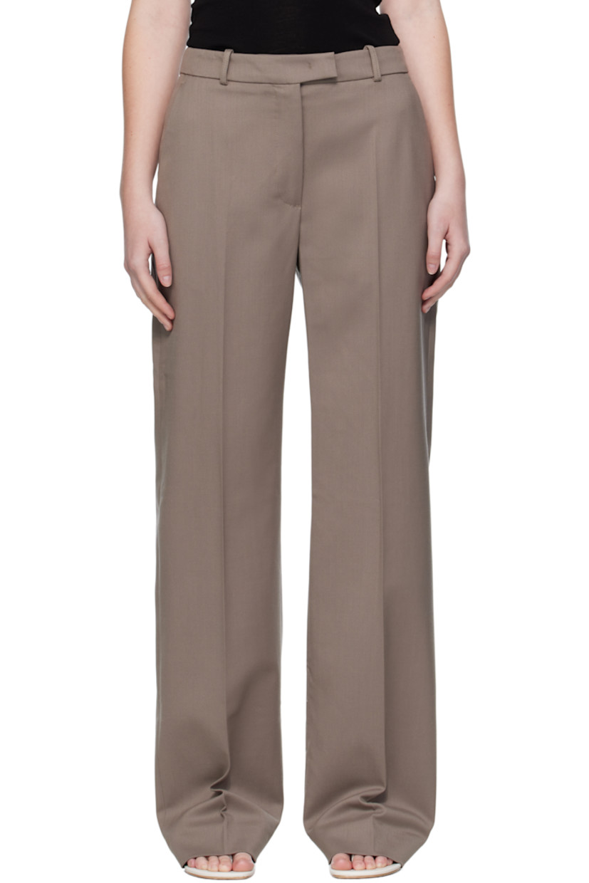 Stretch virgin wool-blend twill trousers.

· Straight-leg 
· High-rise 
· Three-pocket styling
· Zip fly 
· Creased legs 

Supplier color: Taupe