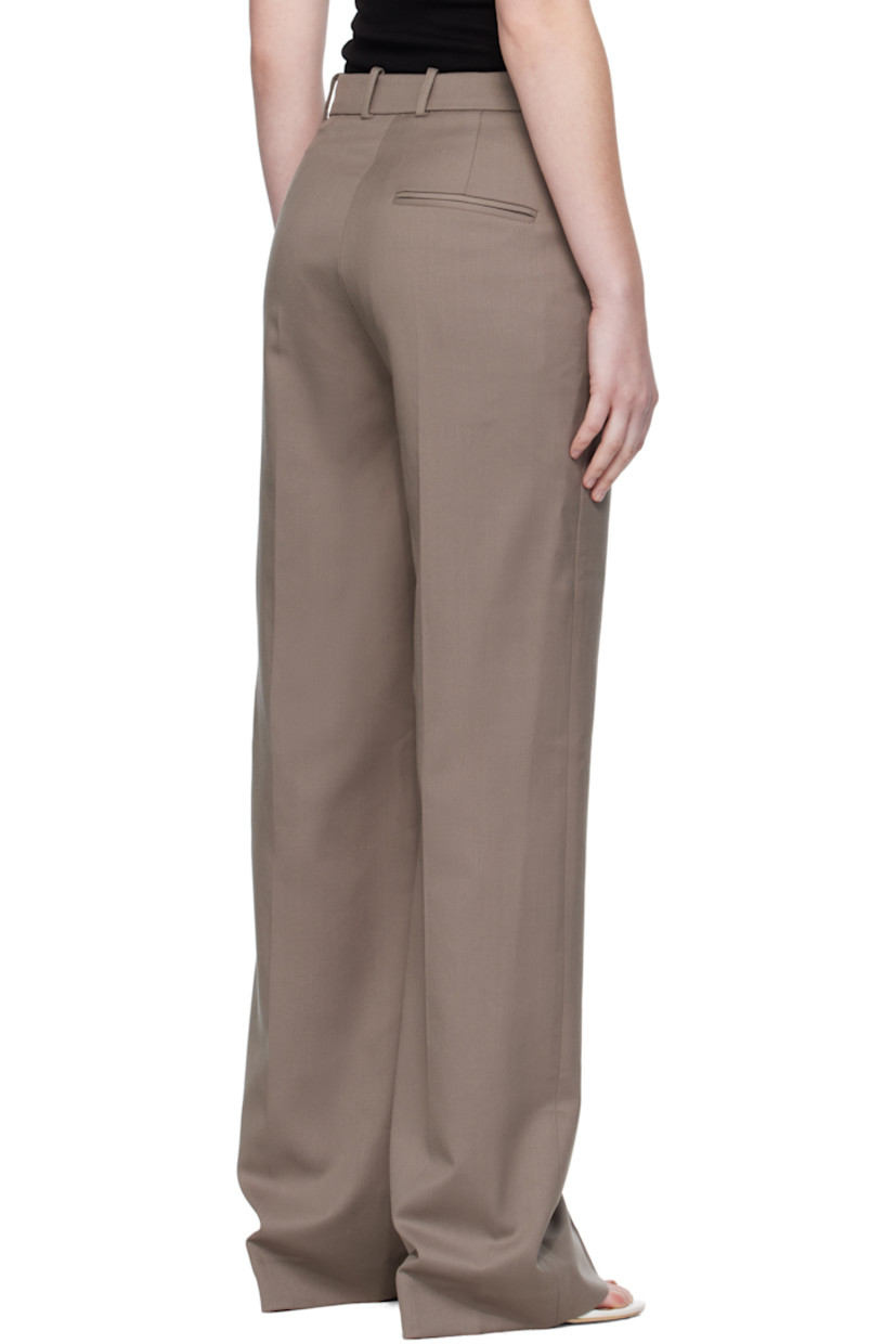 Stretch virgin wool-blend twill trousers.

· Straight-leg 
· High-rise 
· Three-pocket styling
· Zip fly 
· Creased legs 

Supplier color: Taupe