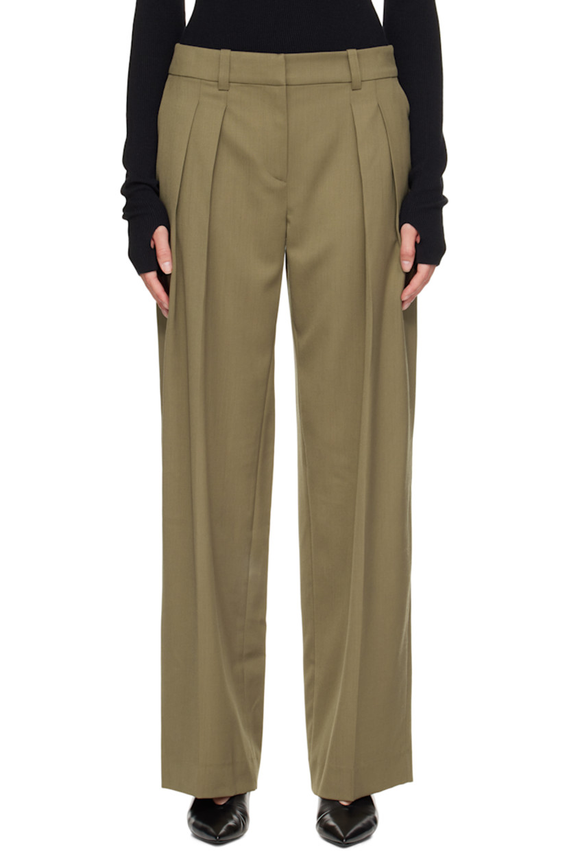 Virgin wool-blend twill trousers.

· Wide-leg
· High-rise
· Belt loops
· Three-pocket styling
· Zip fly
· Pleats at front
· Creased legs

Supplier color: Khaki