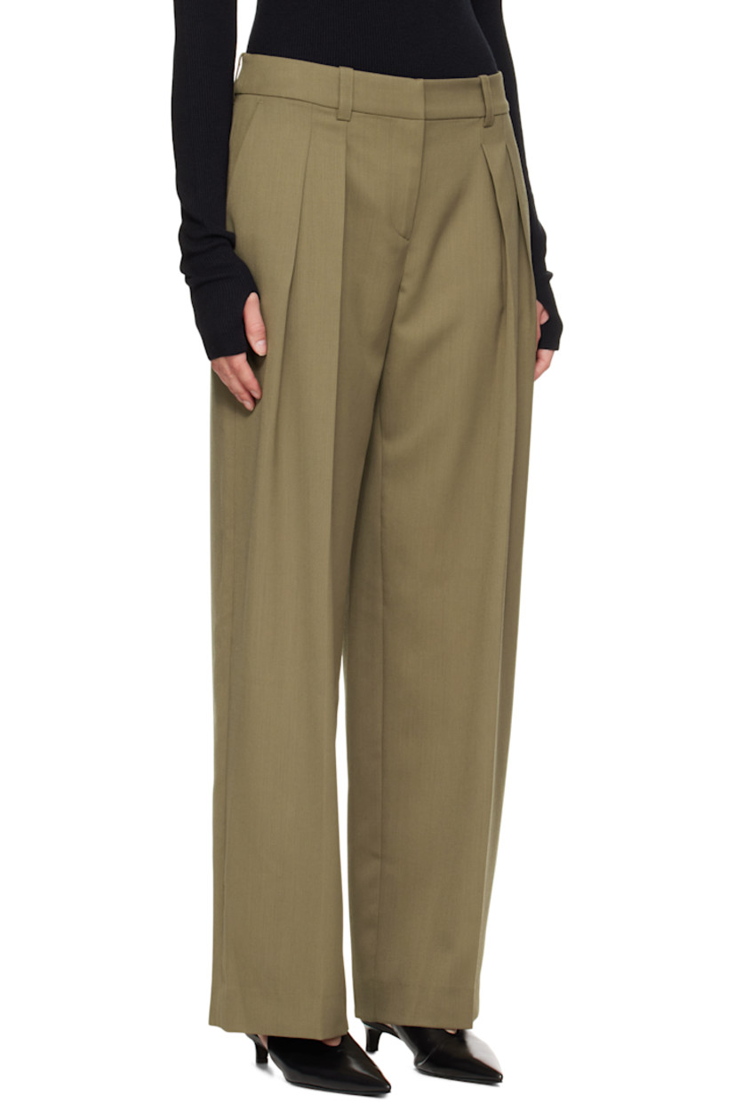 Virgin wool-blend twill trousers.

· Wide-leg
· High-rise
· Belt loops
· Three-pocket styling
· Zip fly
· Pleats at front
· Creased legs

Supplier color: Khaki