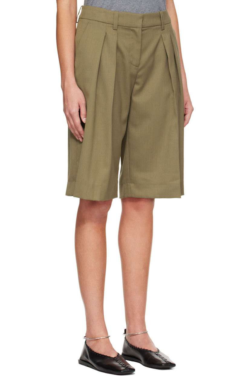 Virgin wool-blend twill shorts.

· High-rise
· Belt loops
· Three-pocket styling
· Zip fly
· Pleats at front
· Creased legs

Supplier color: Khaki