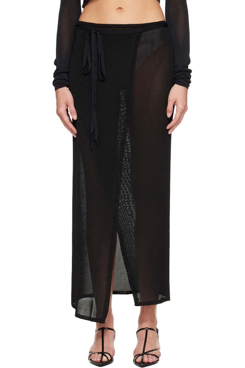 Semi-sheer knit viscose-blend maxi skirt.

· Wrap construction
· Self-tie closure

Supplier color: Black