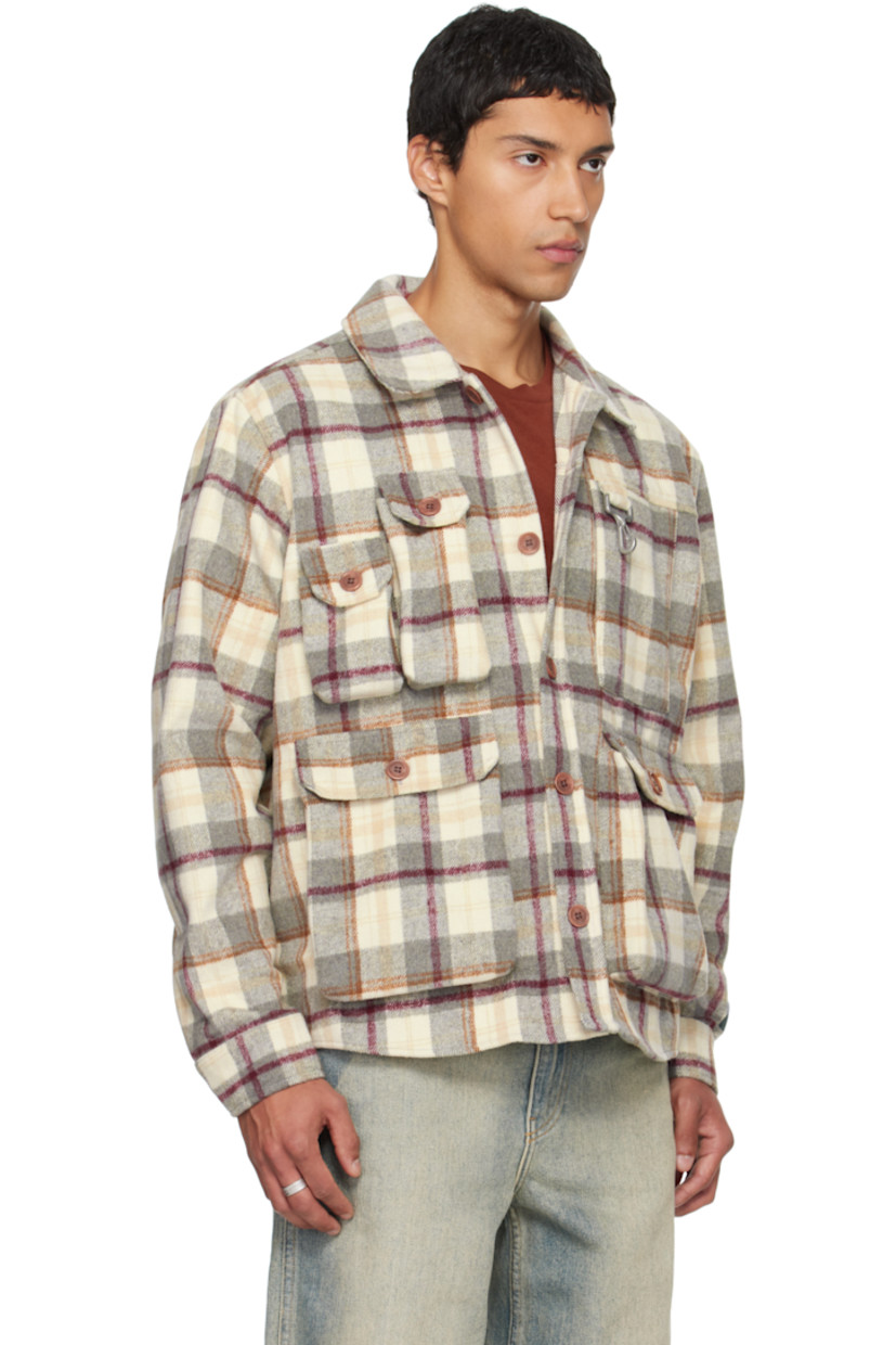 Cotton flannel shirt.

· Check pattern throughout
· Spread collar
· Button closure
· Logo-engraved clasp at chest
· Flap pockets at front
· Logo patch at cuff
· Buttoned barrel cuffs

Supplier color: Grey