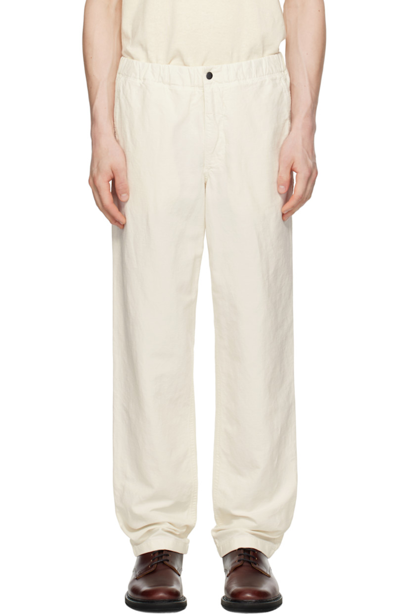 Garment-dyed cotton- and linen-blend twill trousers.

· Concealed drawstring at elasticized waistband
· Three-pocket styling
· Zip fly
· Logo patch at back pocket

Supplier color: Kit white