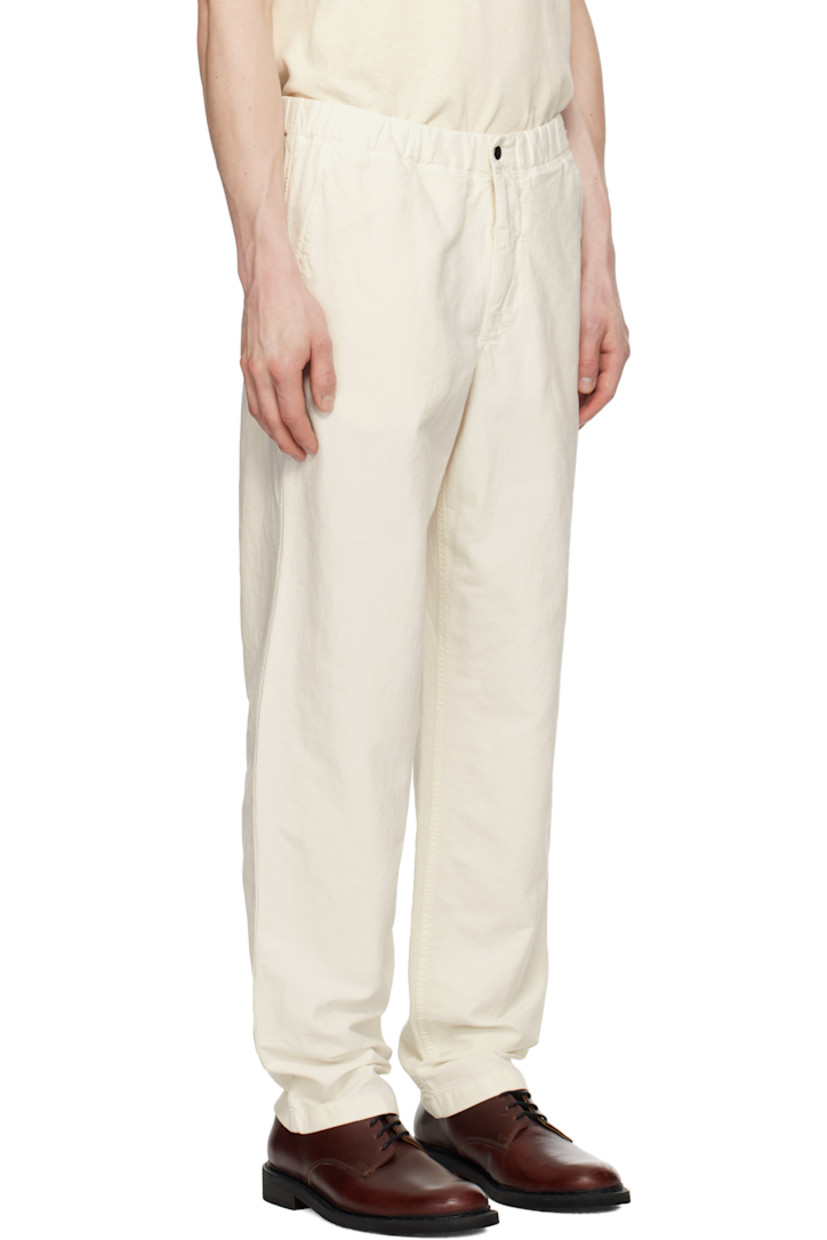 Garment-dyed cotton- and linen-blend twill trousers.

· Concealed drawstring at elasticized waistband
· Three-pocket styling
· Zip fly
· Logo patch at back pocket

Supplier color: Kit white