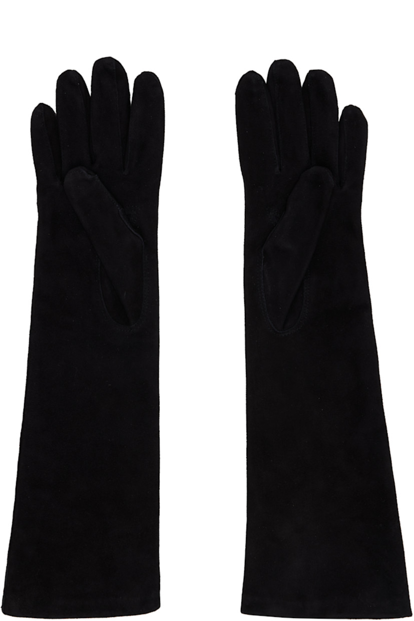 Pair of lambskin suede gloves.

· Elbow length
· Logo hardware at cuffs
· Nylon jersey lining

Supplier color: Black