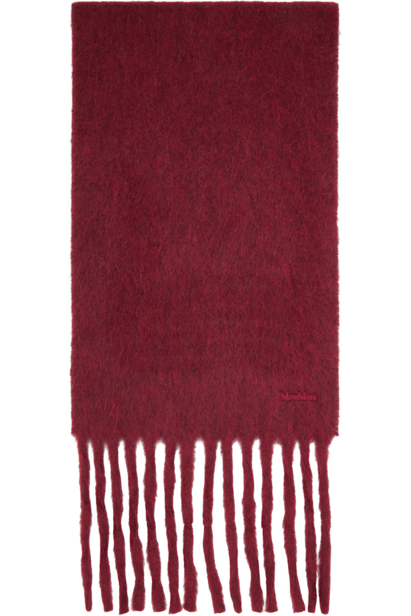 Rectangular brushed alpaca-blend flannel scarf.

· Logo embroidered at face
· Fringed detailing at ends
�· L72.75" x W15"

Supplier color: Bordeaux