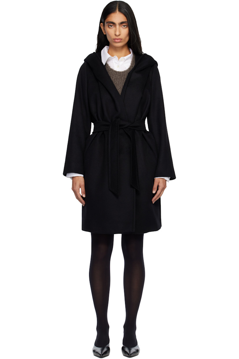 Double-faced felted virgin wool coat.

· Shawl collar 
· Open front 
· Welt pockets at front 
· Self-tie belt at waist
· Full logo-woven satin lining 

Part of the Max Mara Studio collection. 

Supplier color: Black
