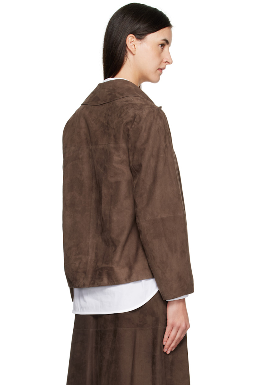 Lambskin nubuck jacket.

· Open spread collar
· Button closure
· Patch pocket at chest
· Seam pockets at waist
· Cropped hem
· Silk satin lining

Part of the Max Mara Studio collection.

Supplier color: Dark Brown