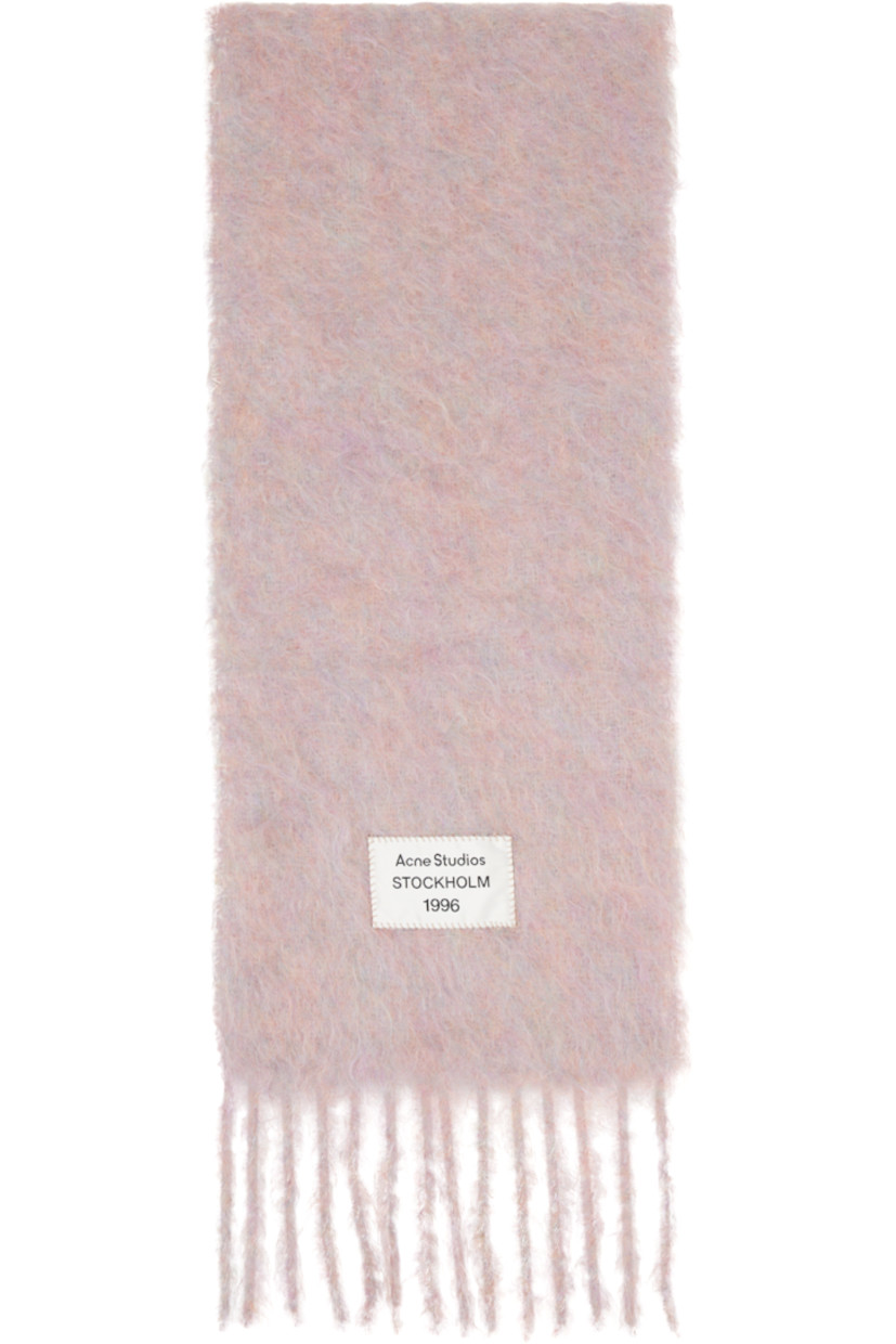 Rectangular brushed knit mohair- and wool-blend scarf.

· RMS-certified mohair, RWS-certified wool
· Logo patch at face
· Fringed ends
· L105" x W10.5"

Supplier color: Pink melange