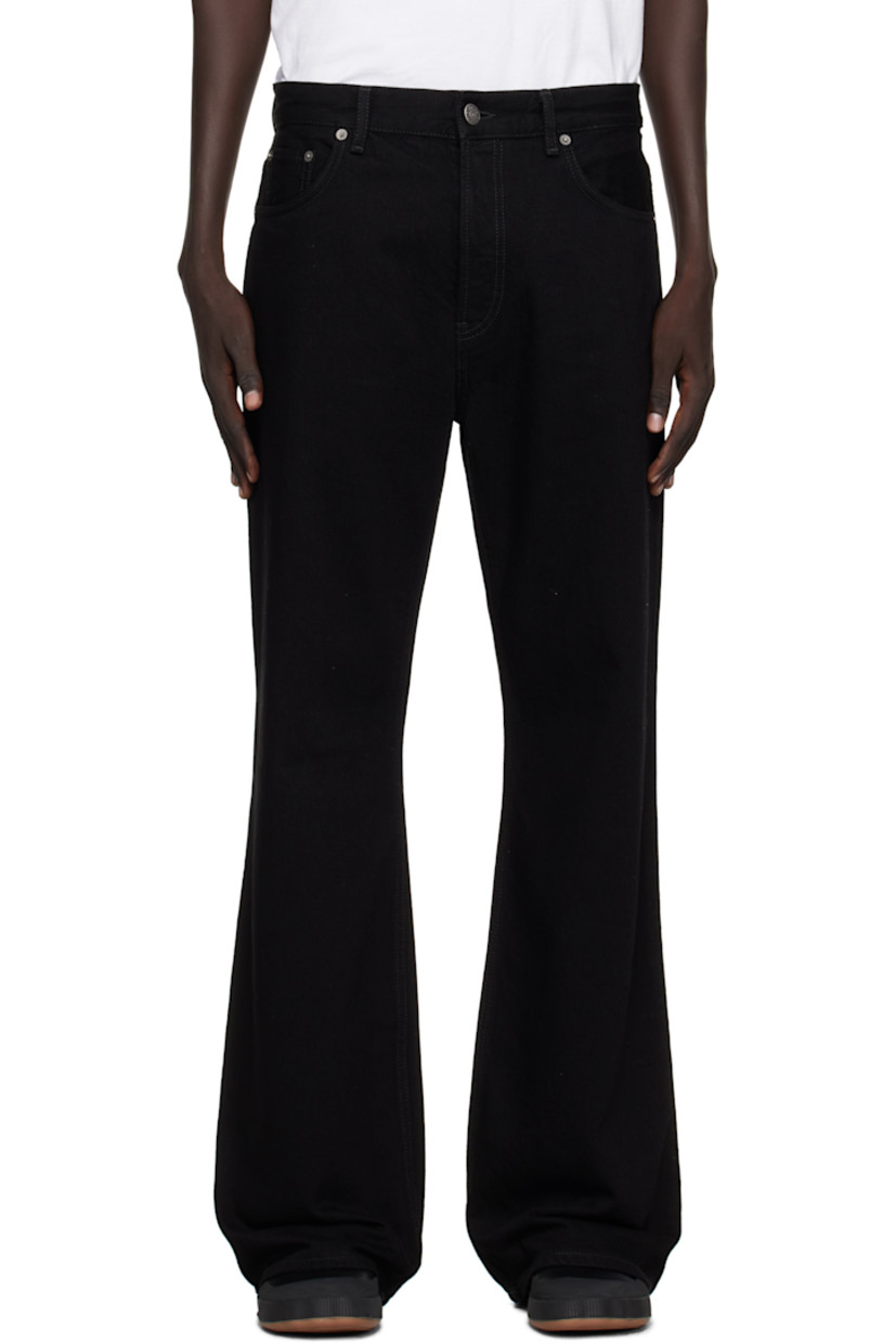 Non-stretch organic cotton denim jeans. 

· Belt loops
· Five-pocket styling
· Button fly
· Leather logo patch at back waistband
· Logo-engraved antiqued silver-tone hardware

Supplier color: Black