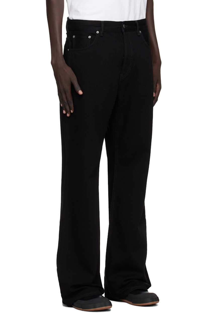 Non-stretch organic cotton denim jeans. 

· Belt loops
· Five-pocket styling
· Button fly
· Leather logo patch at back waistband
· Logo-engraved antiqued silver-tone hardware

Supplier color: Black