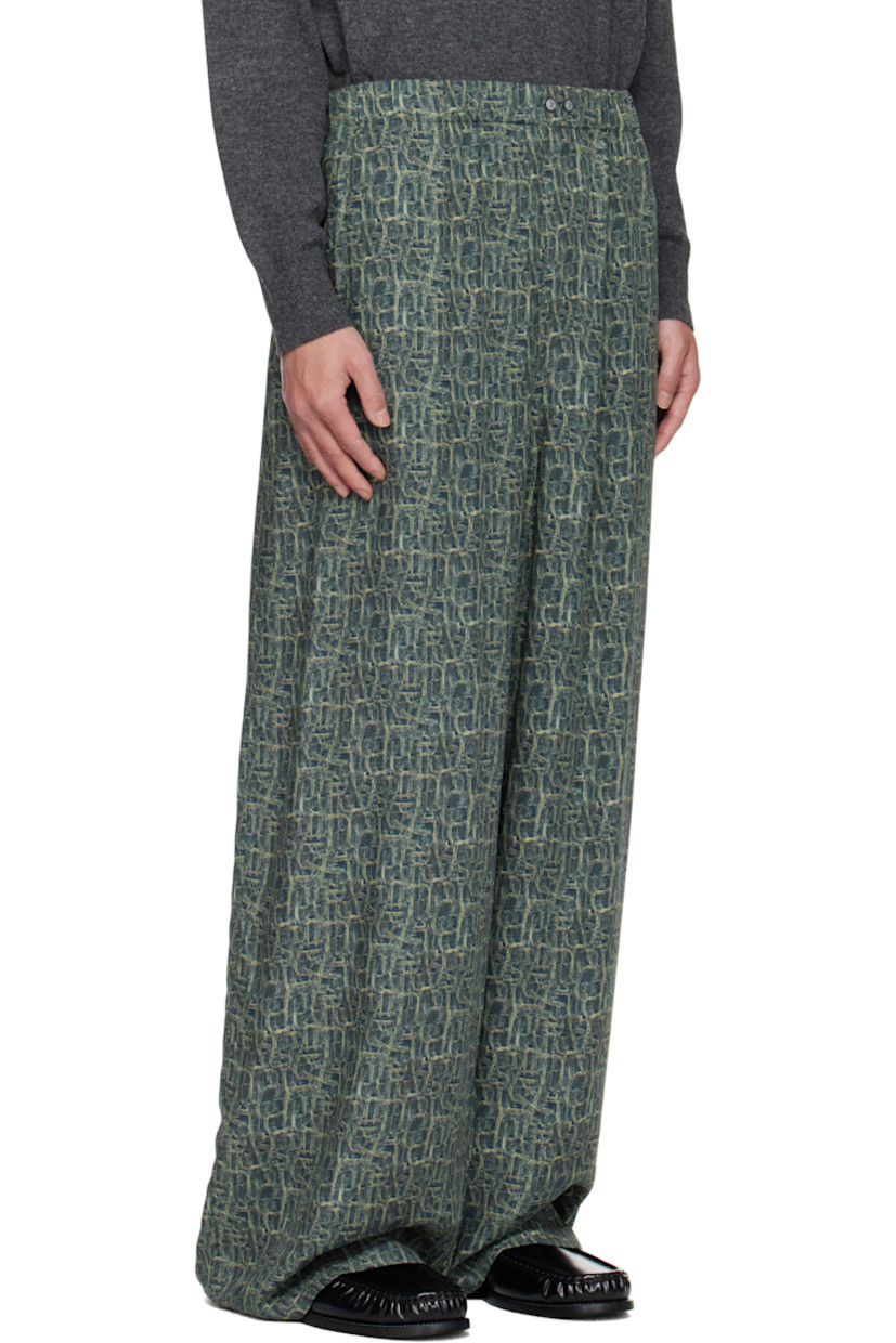 Viscose twill trousers.

· Logo pattern printed throughout
· Wide-leg
· Mid-rise
· Buttons at elasticized waistband
· Three-pocket styling
· Logo embroidered at back

Supplier color: Blue multi