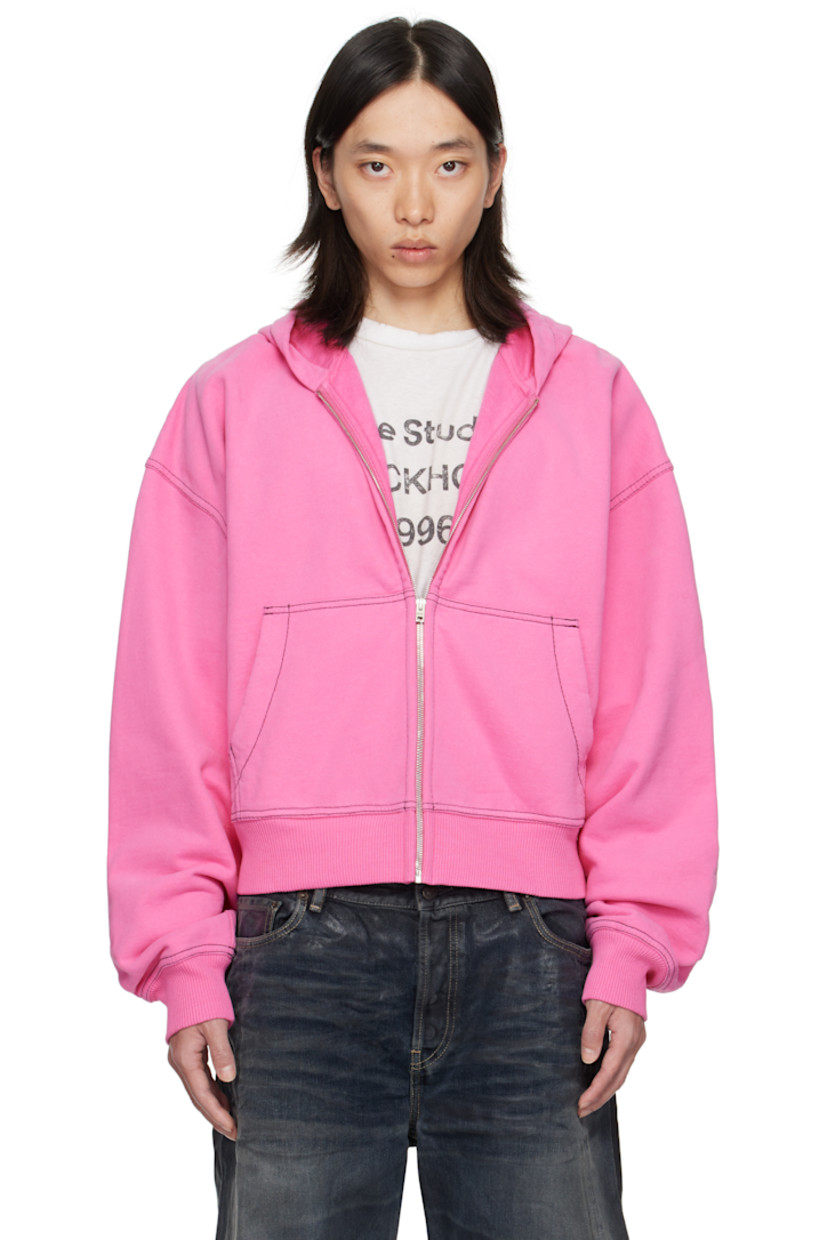 Organic cotton fleece hoodie.

· Zip closure
�· Patch pockets at front
· Rib-knit hem and cuffs
· Dropped shoulders
· Logo embroidered at back
· Contrast stitching in black

Supplier color: Pink
