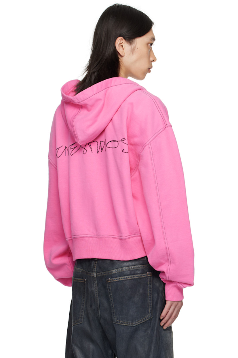 Organic cotton fleece hoodie.

· Zip closure
· Patch pockets at front
· Rib-knit hem and cuffs
· Dropped shoulders
· Logo embroidered at back
· Contrast stitching in black

Supplier color: Pink