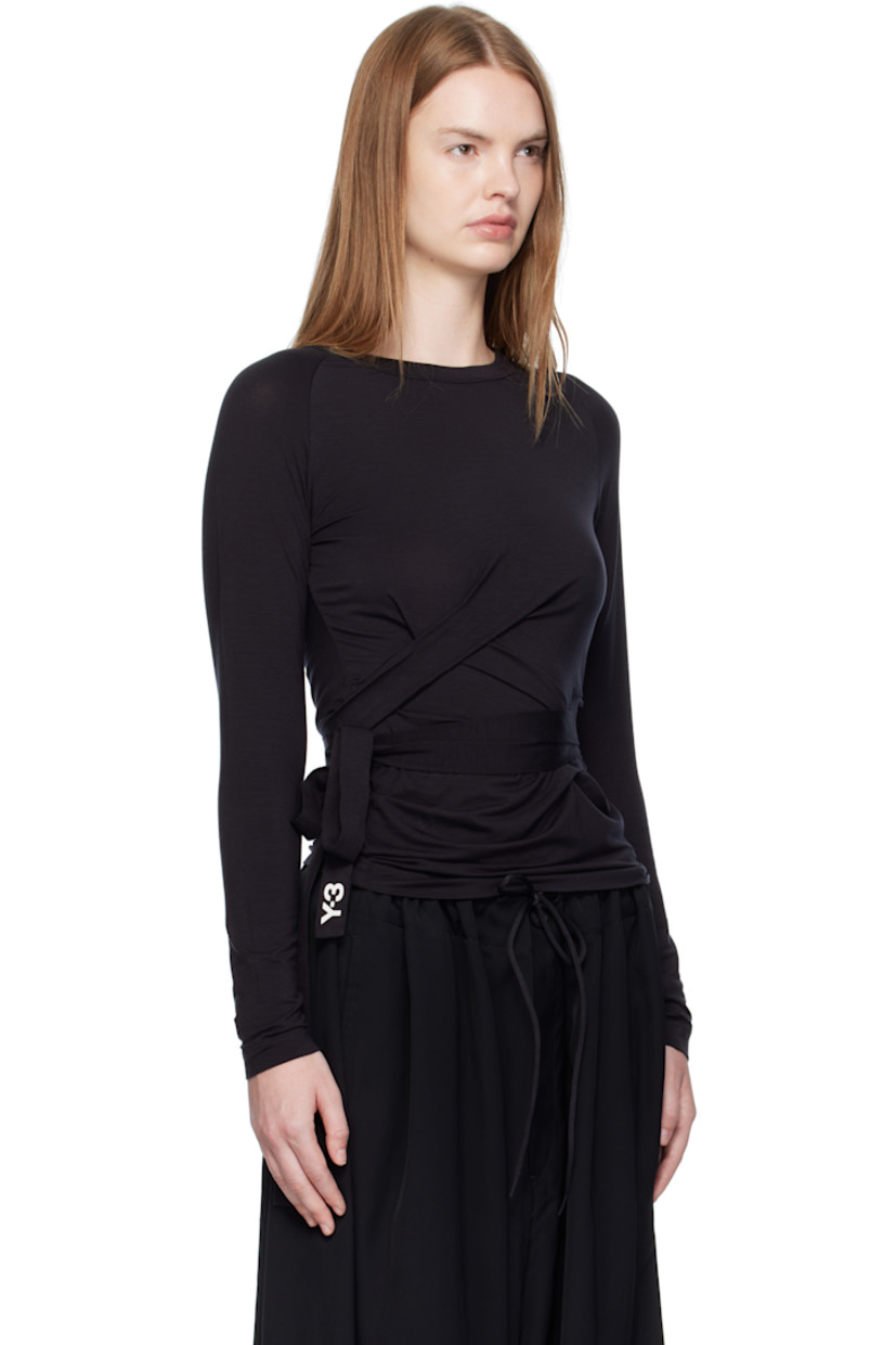 Stretch TENCEL™ lyocell jersey T-shirt.

· Rib-knit crewneck
· Draping and integrated self-tie straps at waist
· Stripe appliqués at side seam
· Raglan sleeves

Supplier color: Black
