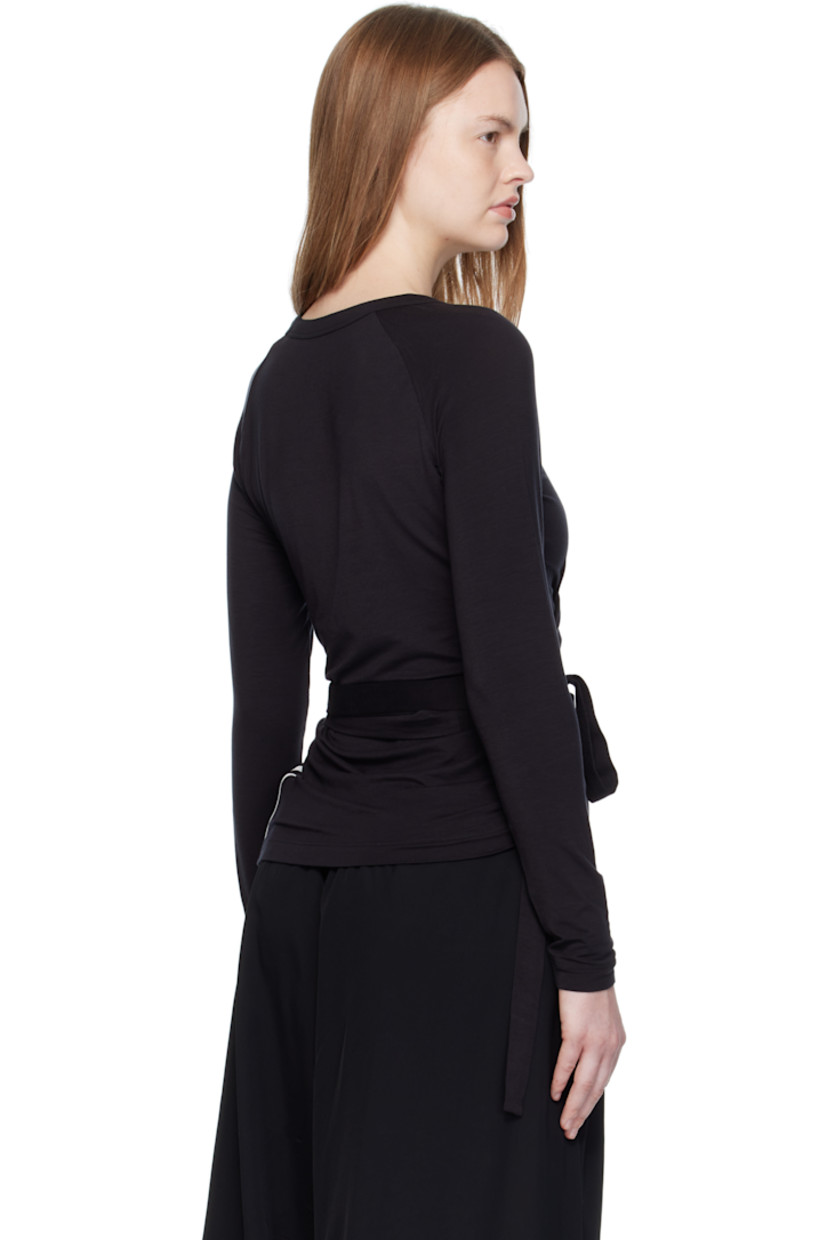 Stretch TENCEL™ lyocell jersey T-shirt.

· Rib-knit crewneck
· Draping and integrated self-tie straps at waist
· Stripe appliqués at side seam
· Raglan sleeves

Supplier color: Black