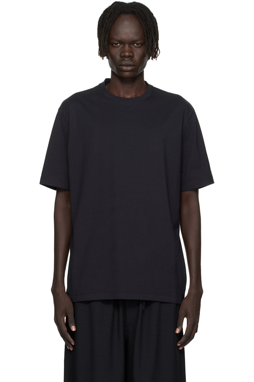 Cotton jersey T-shirt.

· Rib-knit crewneck
· Dropped shoulders
· Text and logo printed at back

Supplier color: Black