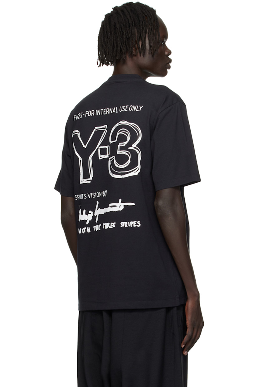 Cotton jersey T-shirt.

· Rib-knit crewneck
· Dropped shoulders
· Text and logo printed at back

Supplier color: Black