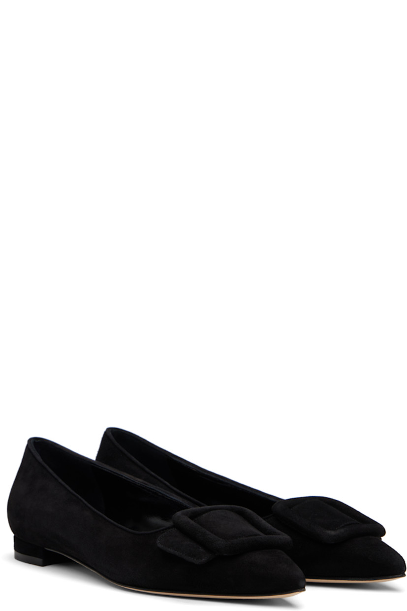 Handcrafted goatskin suede ballerina flats.

· Pointed toe
· Covered buckle hardware at vamp
· Covered heel with rubber injection
· Calfskin nubuck sole

Supplier color: Black