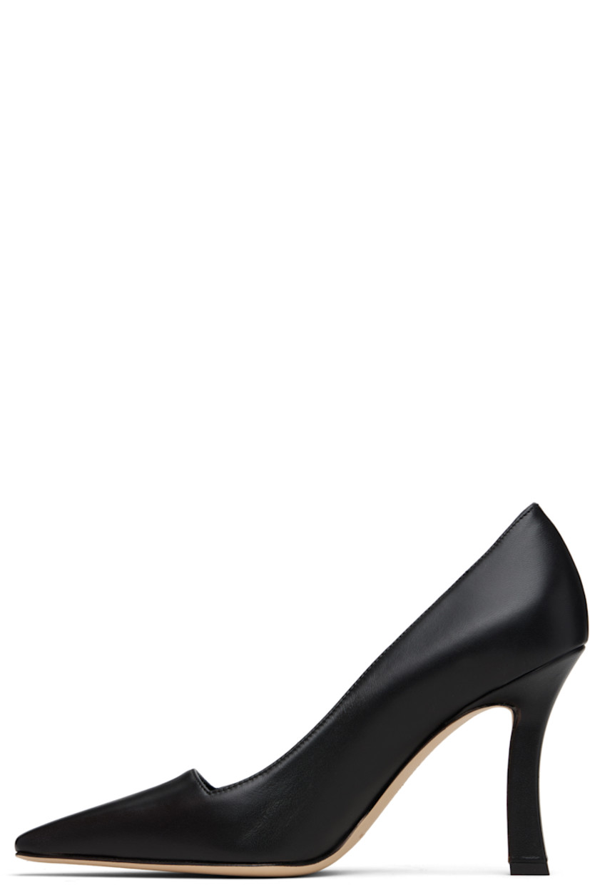 Handcrafted grained leather heels. 

· Pointed square toe
· Buffed leather lining
· Covered stiletto heel with rubber injection
· Nubuck sole
· Heel: H3.75"

Supplier color: Black