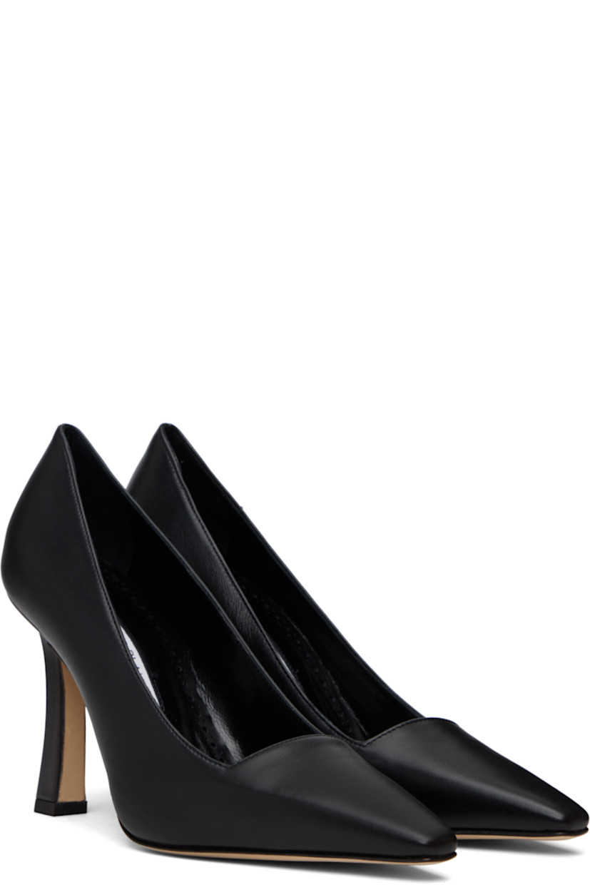 Handcrafted grained leather heels. 

· Pointed square toe
· Buffed leather lining
· Covered stiletto heel with rubber injection
· Nubuck sole
· Heel: H3.75"

Supplier color: Black
