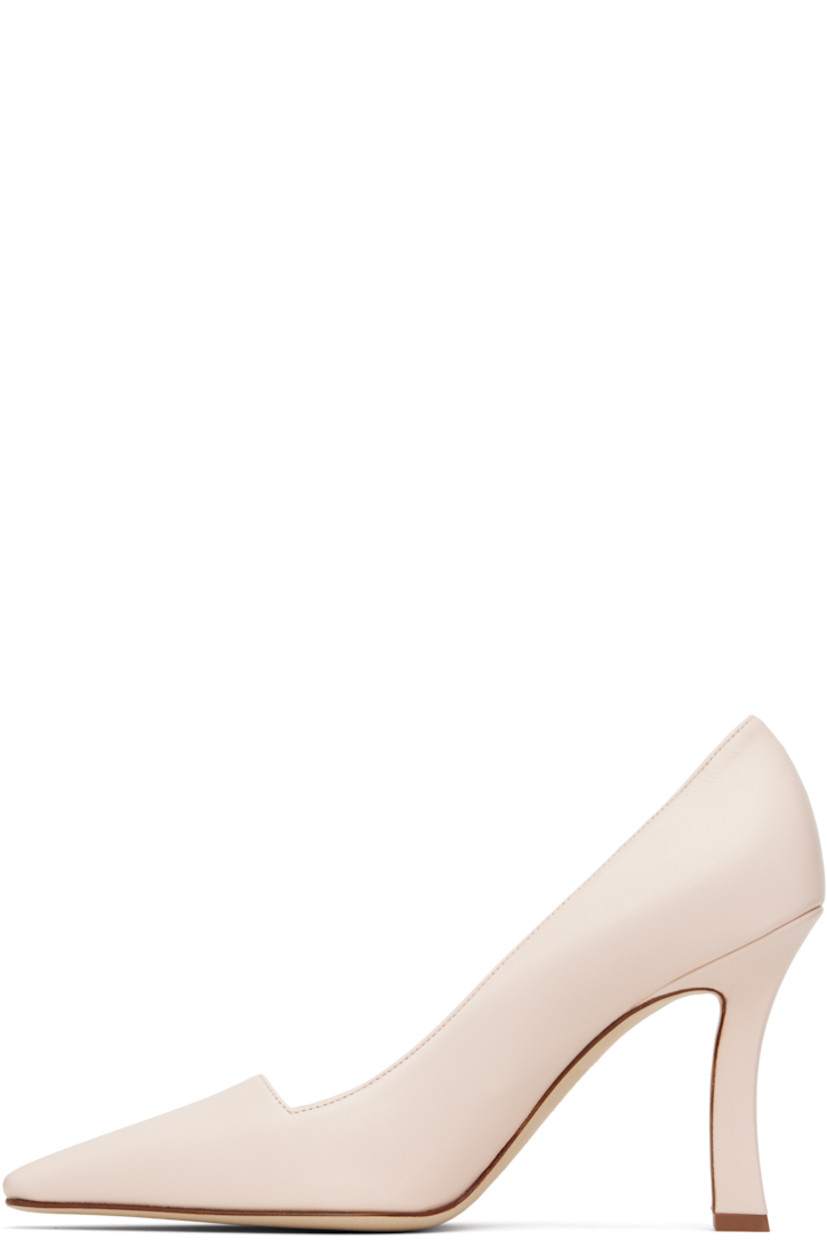 Handcrafted grained leather heels. 

· Pointed square toe
· Buffed leather lining
· Covered stiletto heel with rubber injection
· Nubuck sole
· Heel: H3.75"

Supplier color: Light nude