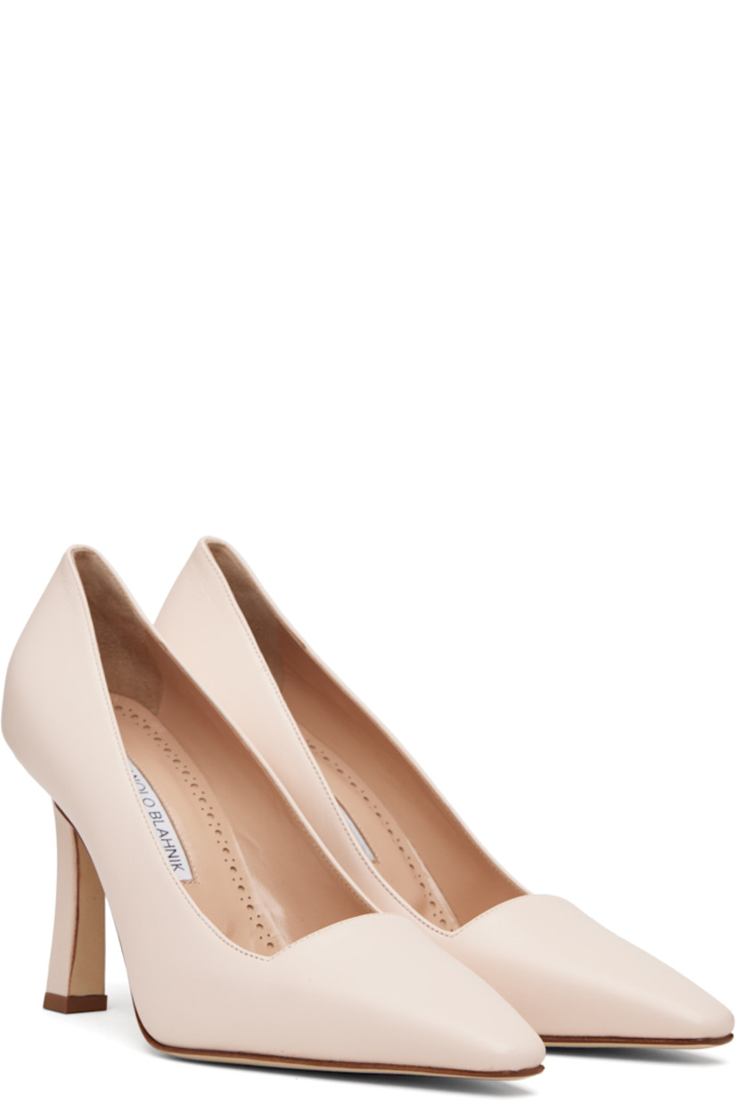 Handcrafted grained leather heels. 

· Pointed square toe
· Buffed leather lining
· Covered stiletto heel with rubber injection
· Nubuck sole
· Heel: H3.75"

Supplier color: Light nude
