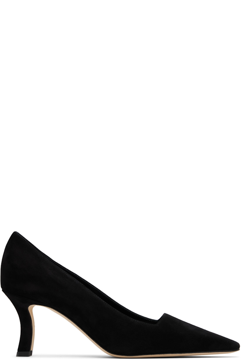 Handcrafted kidskin suede heels.

· Pointed square toe 
· Covered stiletto heel with rubber injection
· Suede sole 
· Heel: H3"

Supplier color: Black