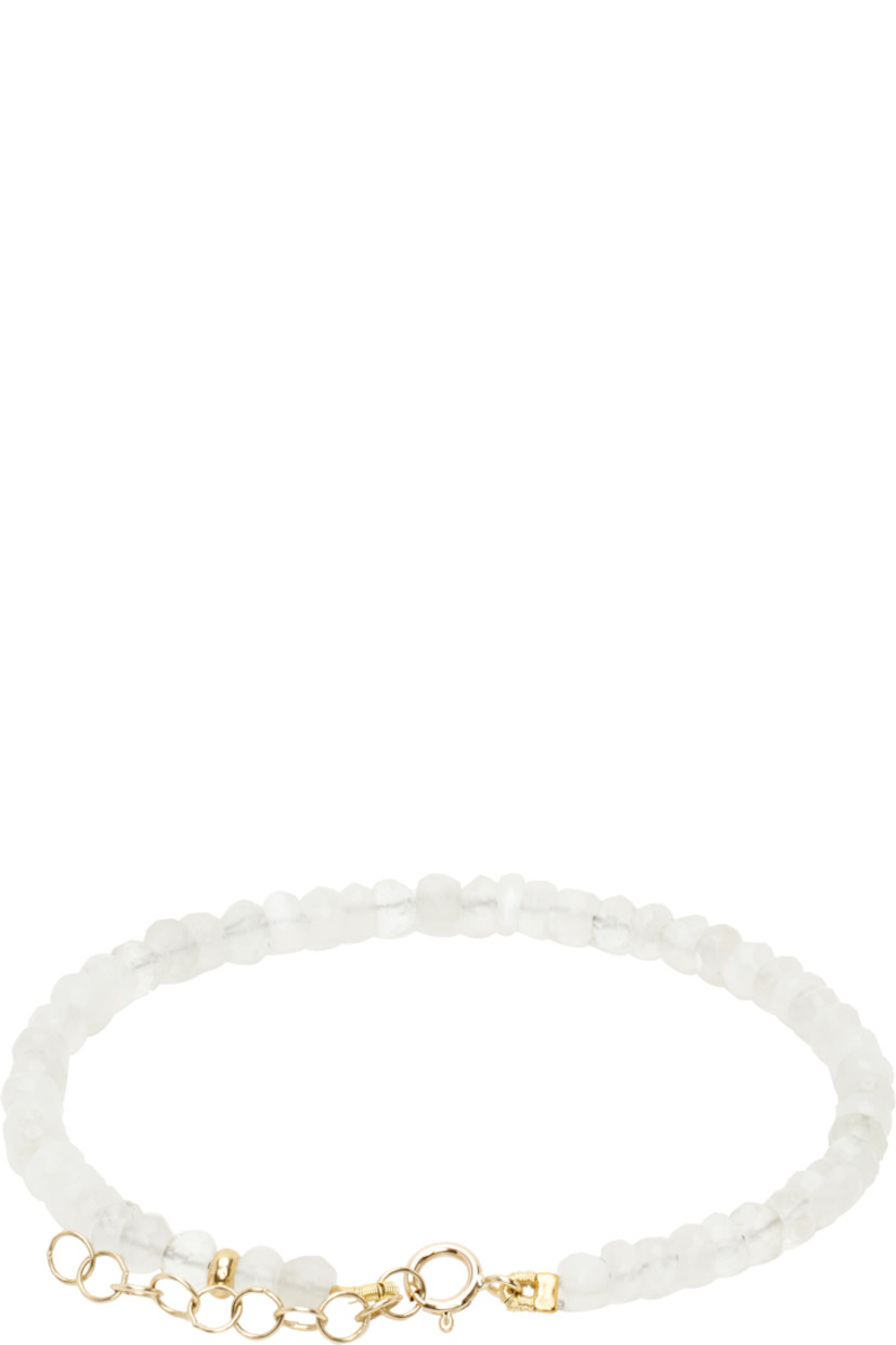 Handcrafted beaded moonstone bracelet in white.

· Adjustable spring-ring fastening
· 14k gold hardware
· L7"

Supplier color: Moonstone