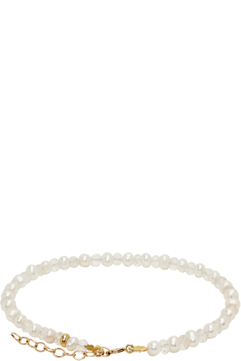 Handcrafted beaded Herkimer diamond quartz and pearl bracelet in white.

· Adjustable spring-ring fastening
· 14k gold hardware
· L7"

Supplier color: Herkimer diamond