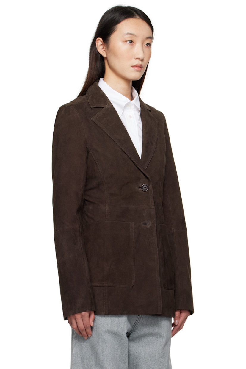 Goatskin suede blazer.

· Notched lapel
· Button closure
· Patch pockets at front
· Satin twill lining

Supplier color: Dark chocolate