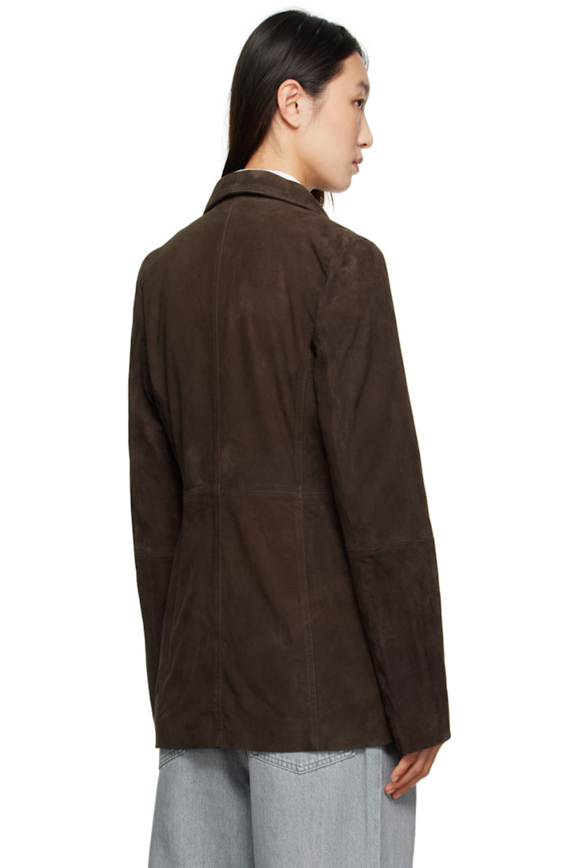 Goatskin suede blazer.

· Notched lapel
· Button closure
· Patch pockets at front
· Satin twill lining

Supplier color: Dark chocolate