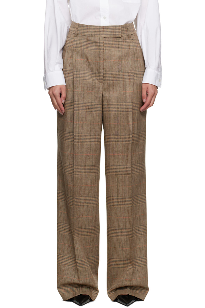 Plain-woven virgin wool trousers.

· Prince of Wales pattern throughout
· Wide-leg
· Mid-rise
· Belt loops
· Four-pocket styling
· Zip fly
· Pleats at waist
· Creased legs
· Partial satin twill lining

Supplier color: Prince of Wales