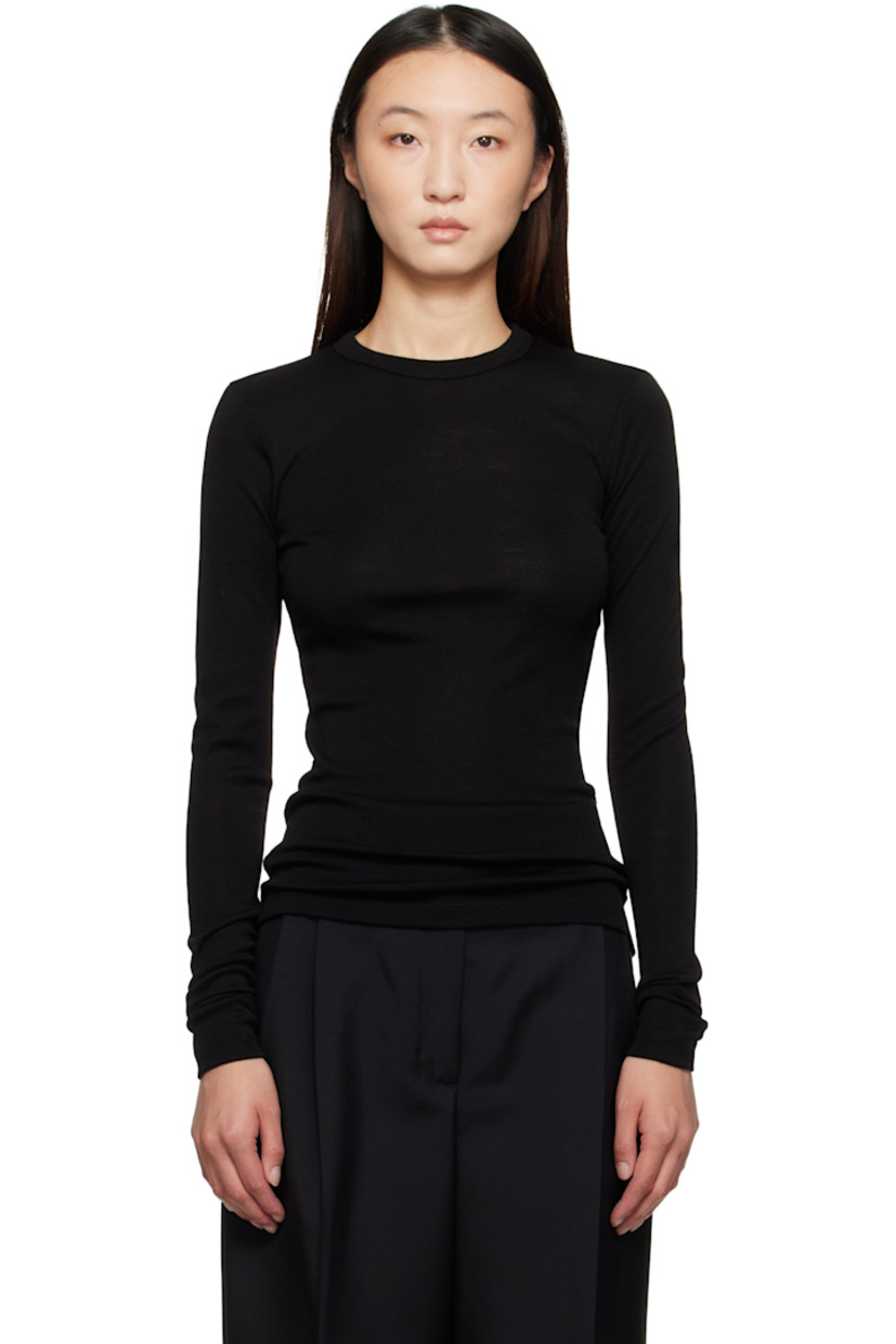 Merino wool jersey T-shirt. Rib-knit crewneck.

Supplier color: Black
